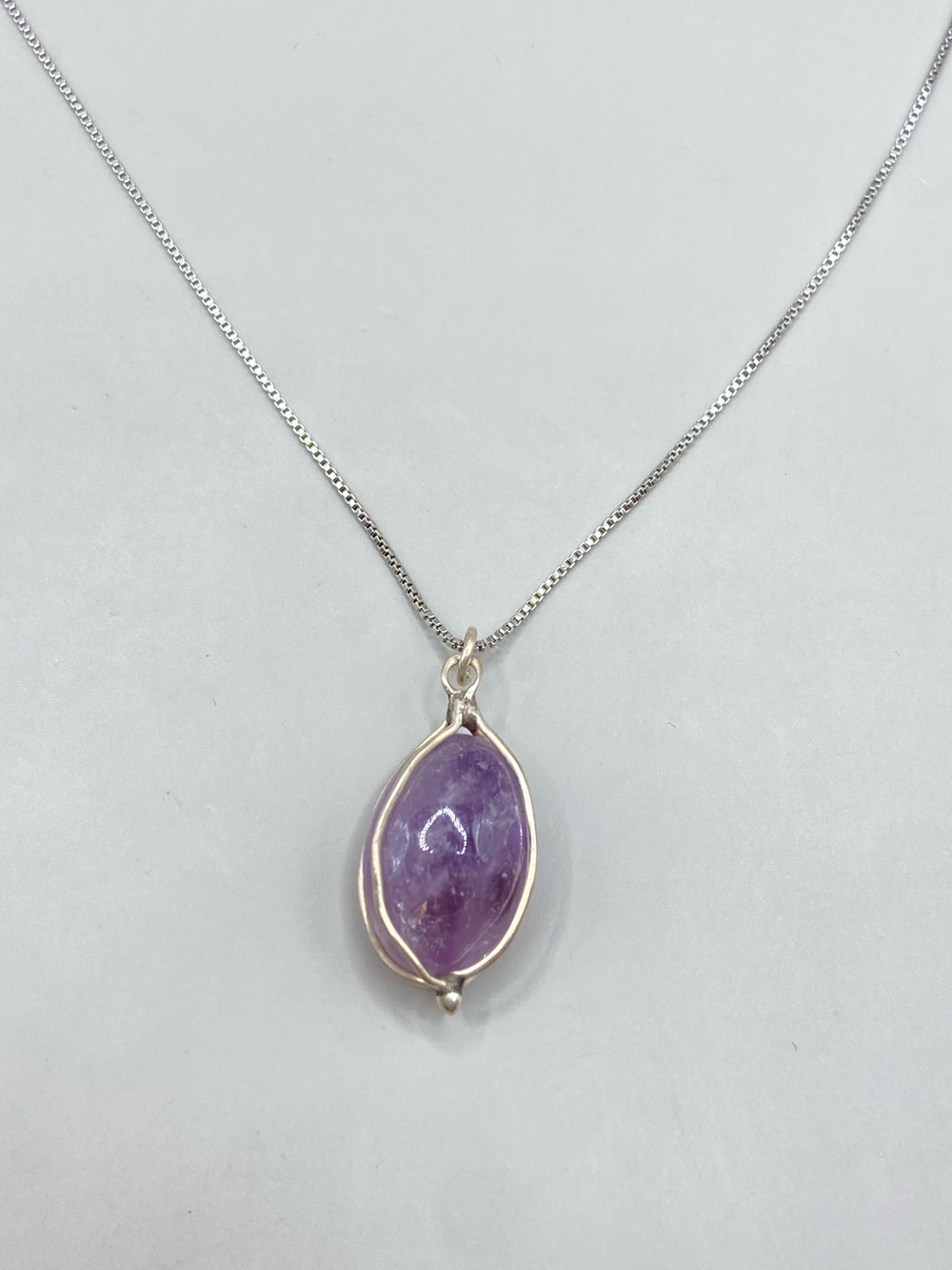 Sterling Silver Wire Wrapped Amethyst Stone Necklace